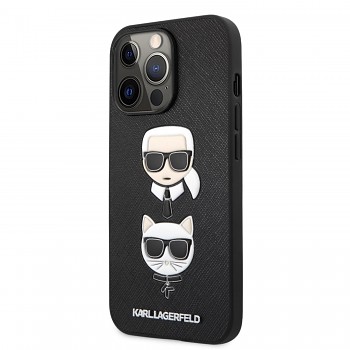 Karl Lagerfeld PU Saffiano Karl and Choupette Heads Kryt pro iPhone 13 Pro Black