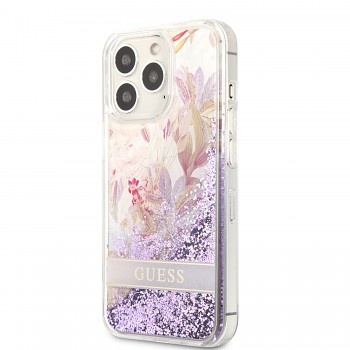 Guess Liquid Glitter Flower Zadní Kryt pro iPhone 13 Pro Purple