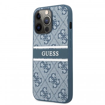Guess PU 4G Printed Stripe Zadní Kryt pro iPhone 13 Pro Blue