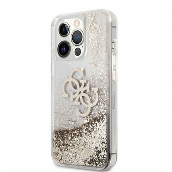 Guess TPU Big 4G Liquid Glitter Gold Zadní Kryt pro iPhone 13 Pro Transparent