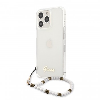 Guess PC Script and White Pearls Zadní Kryt pro iPhone 13 Pro Transparent