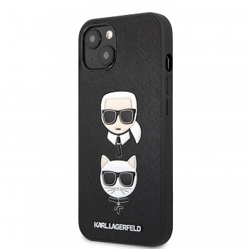 Karl Lagerfeld PU Saffiano Karl and Choupette Heads Kryt pro iPhone 13 Black