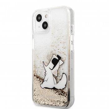 Karl Lagerfeld Liquid Glitter Choupette Eat Zadní Kryt pro iPhone 13 Gold