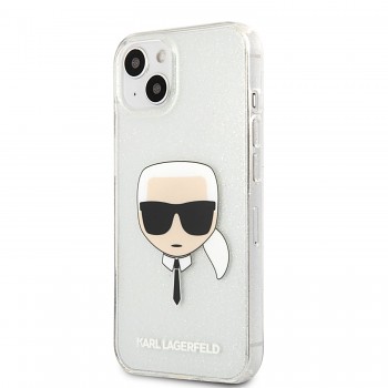 Karl Lagerfeld TPU Full Glitter Karl Head Kryt pro iPhone 13 mini Silver