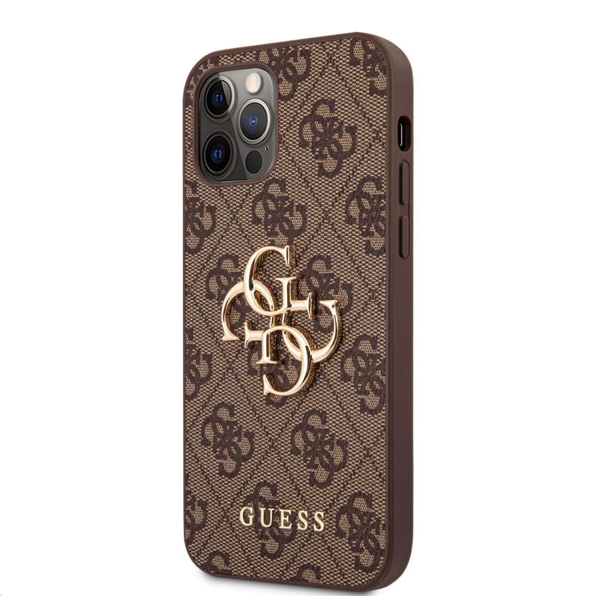 Zadní kryt Guess PU 4G Metal Logo pro iPhone 12-12 Pro Brown