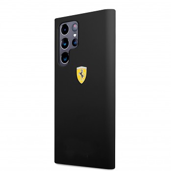 Ferrari Liquid Silicone Metal Logo Zadní Kryt pro Samsung Galaxy S22 Ultra Black