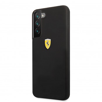 Ferrari Liquid Silicone Metal Logo Zadní Kryt pro Samsung Galaxy S22 Black