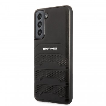 AMG Genuine Leather Perforated Zadní Kryt pro Samsung Galaxy S21 FE 5G Black