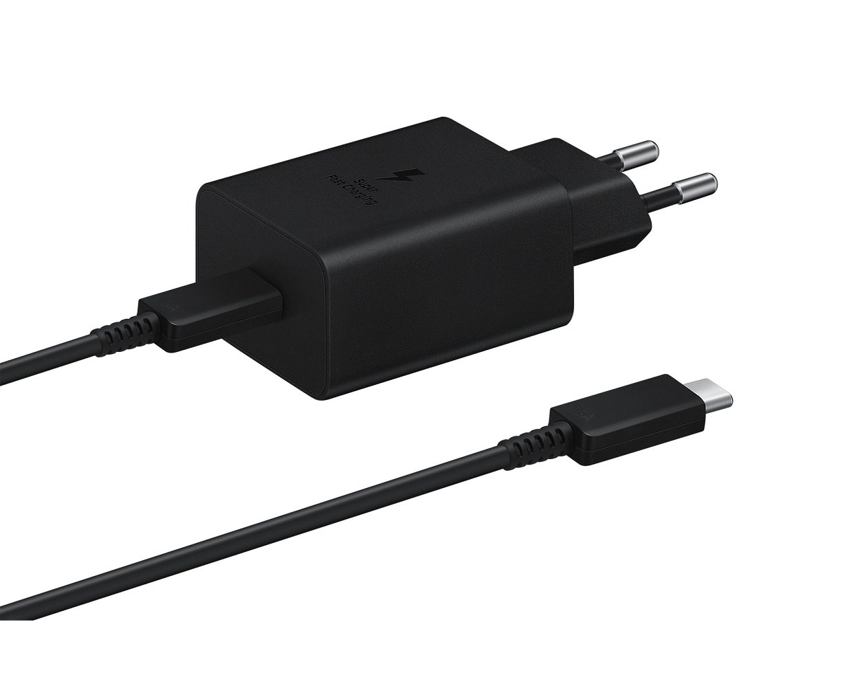 Levně EP-T4510XBE Samsung Super Fast Charging 45W USB-C Cestovní nabíječka Black + USB-C Datový Kabel