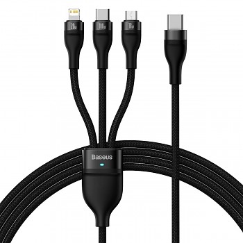 Baseus CASS030201 Flash Series 3v1 Kabel USB-C na USB-C ,Lightning, MicroUSB 100W 1.5m Black