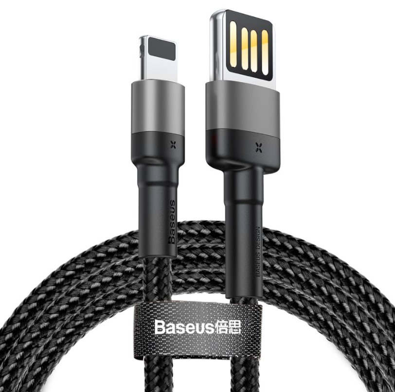 Levně Baseus CALKLF-HG1 Cafule Kabel USB to Lightning Double Sided 1.5A 2m Grey/Black