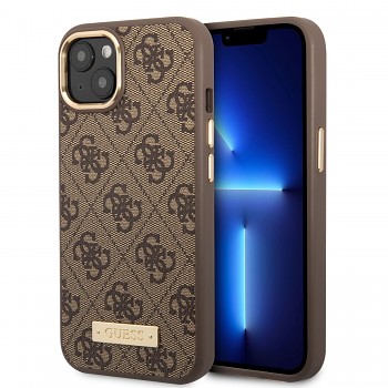 Guess PU 4G MagSafe Kompatibilní Zadní Kryt pro iPhone 14 Brown