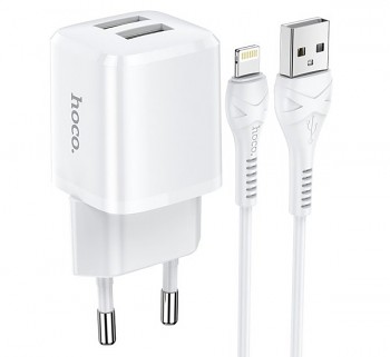 HOCO Travel Charger 2x USB + Lightning Cable 2,4A N8 Briar White