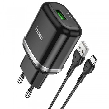 HOCO Charger USB 3A QC3.0 Fast Charge + USB-C Cable N3 Black