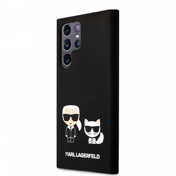 Karl Lagerfeld and Choupette Liquid Silicone Zadní Kryt pro Samsung Galaxy S22 Ultra Black