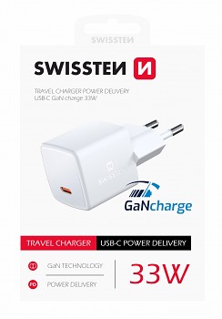 Swissten mini síťový adaptér gan usb-c 33w power delivery