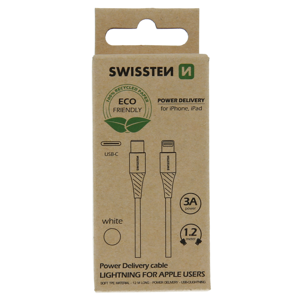 Levně Datový kabel swissten usb-c/lightning bílý 1,2m (eco balení)