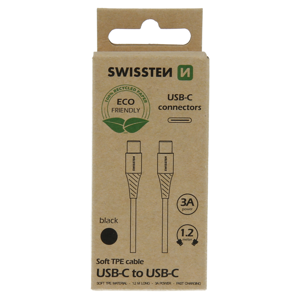 Levně Datový kabel swissten usb-c/usb-c černý 1,2m (eco balení)