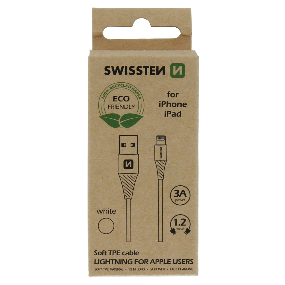 Levně Datový kabel swissten usb/lightning bílý 1,2m (eco balení)