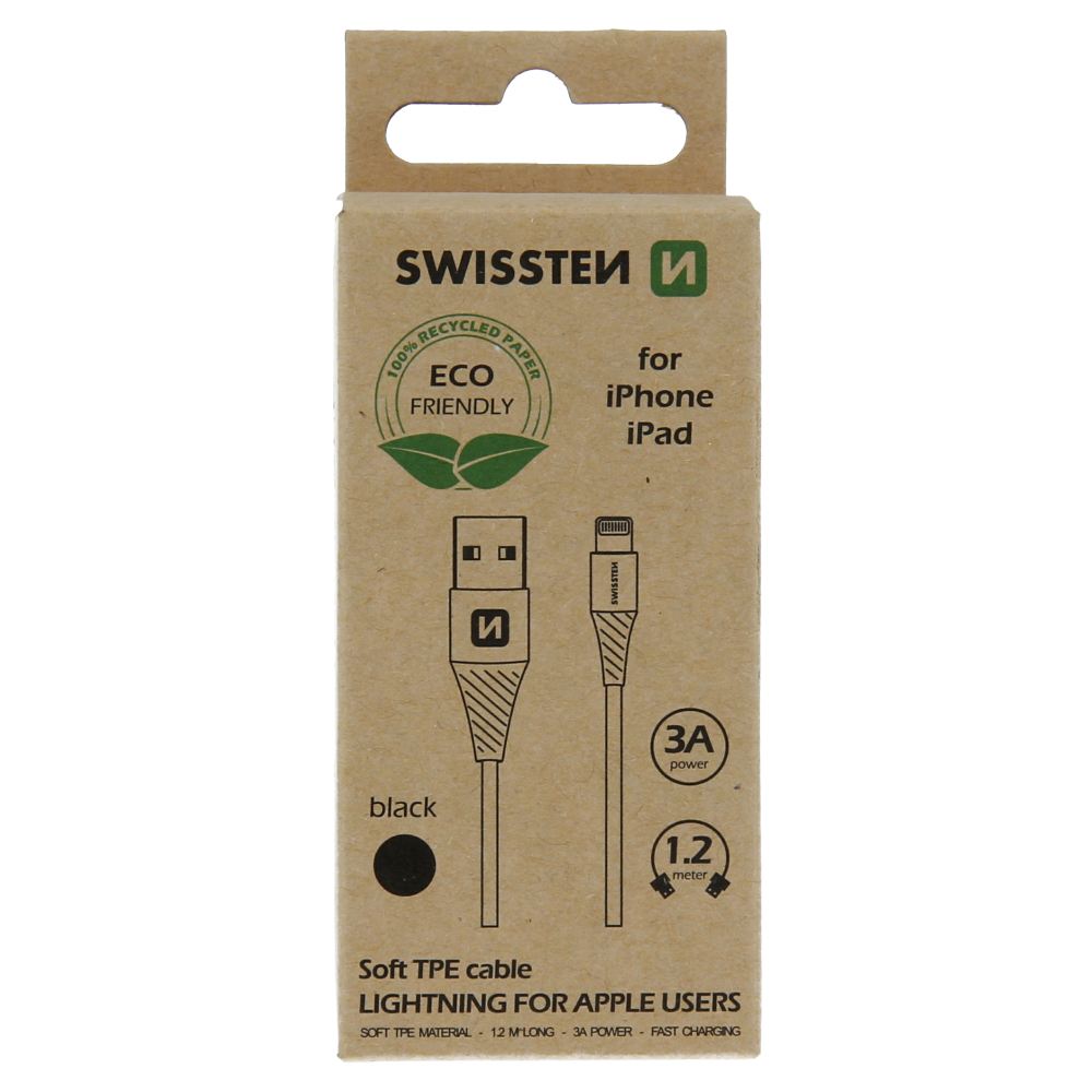 Levně Datový kabel swissten usb/lightning černý 1,2m (eco balení)