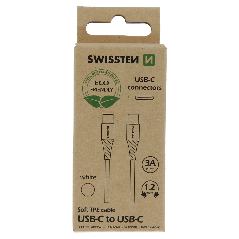 Levně Datový kabel swissten usb-c/usb-c bílý 1,2m (eco balení)