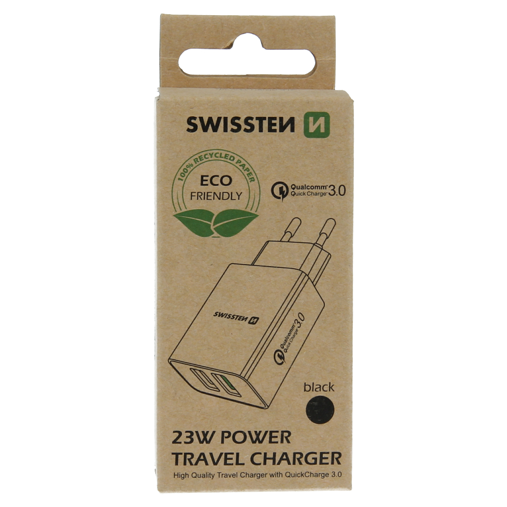 Levně Adaptér Swissten 2x USB QC 3.0 + USB, 23W černý (eco balení)
