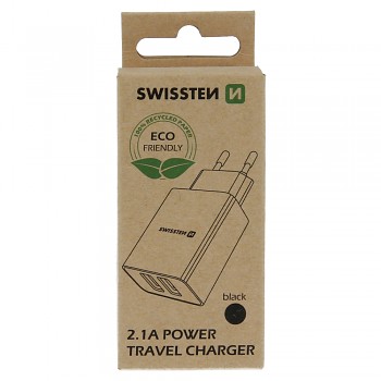 Swissten síťový adaptér smart ic 2x usb 2,1a power černý (eco balení)