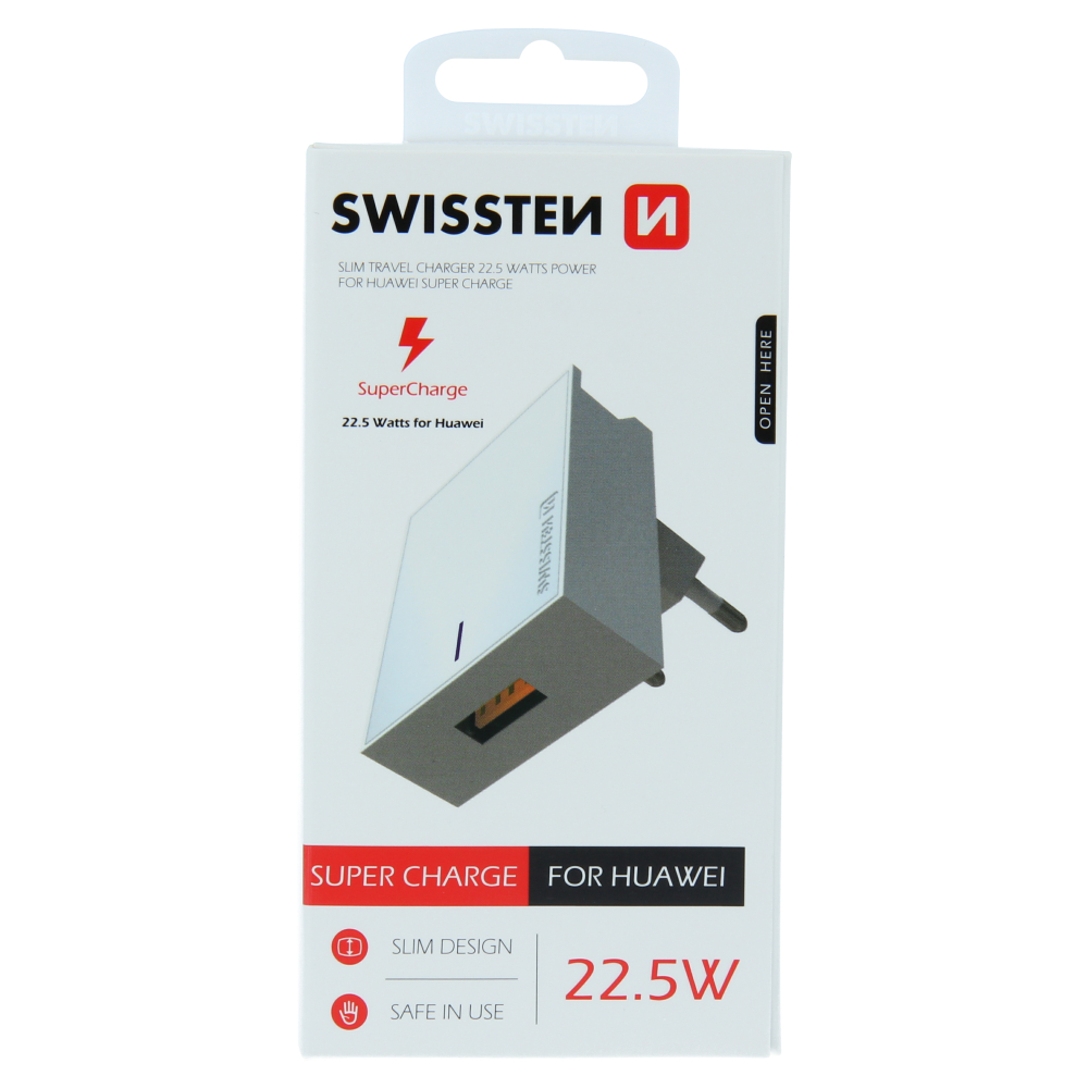 Levně Swissten síťový adaptér pro huawei super charge 22,5w bílý