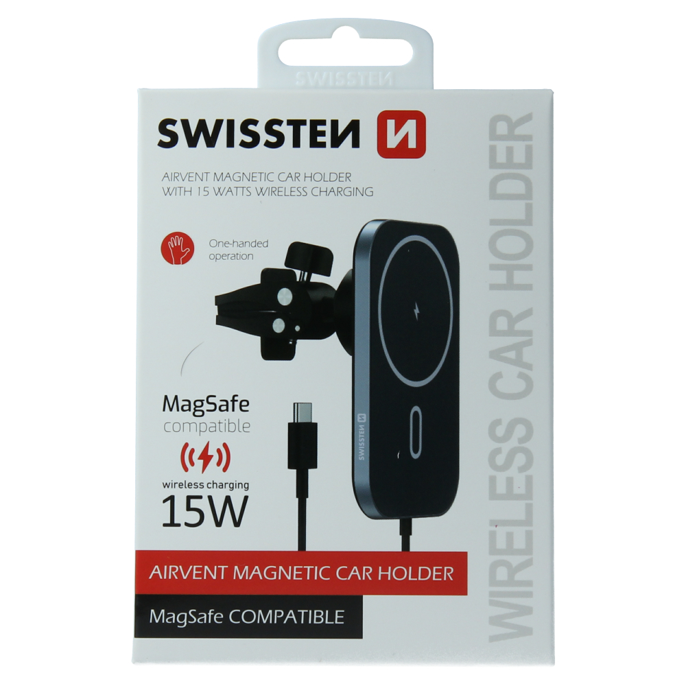 Levně Magnetický držák do ventilace auta swissten s bezdrátovým nabíjením 15w (magsafe compatible)