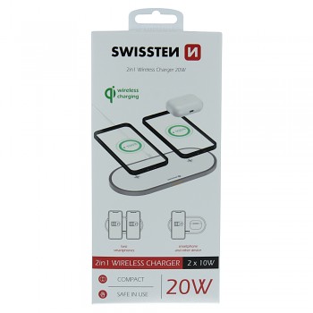Swissten wireless nabíječka 2v1 bílá