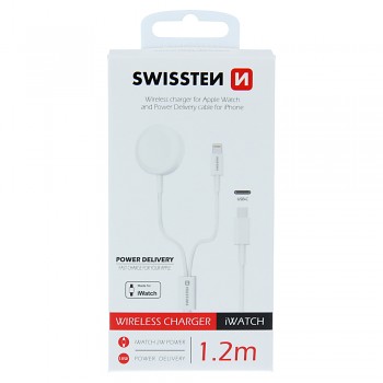 Swissten wireless nabíječka 2v1 apple watch a lightning power delivery