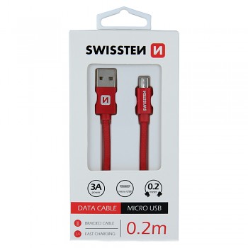 Datový kabel swissten textile usb / micro usb 0,2 m červený