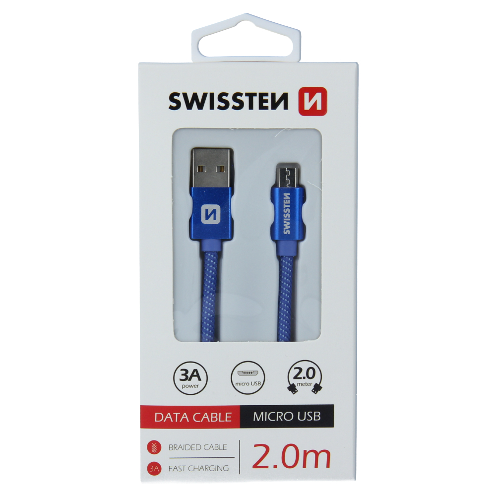 Levně Datový kabel swissten textile usb / micro usb 2,0 m modrý