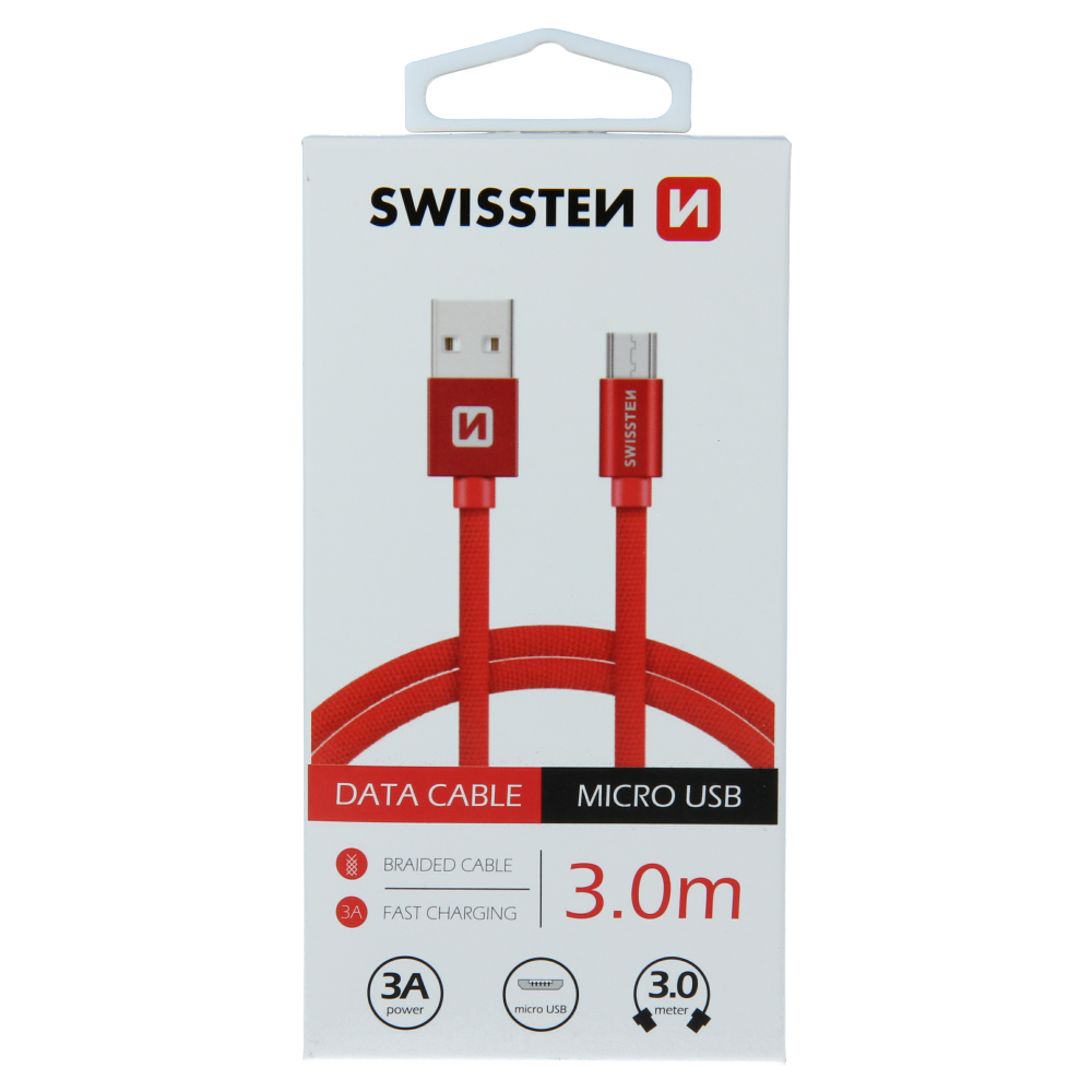 Levně Datový kabel swissten textile usb / micro usb 3,0 m červený