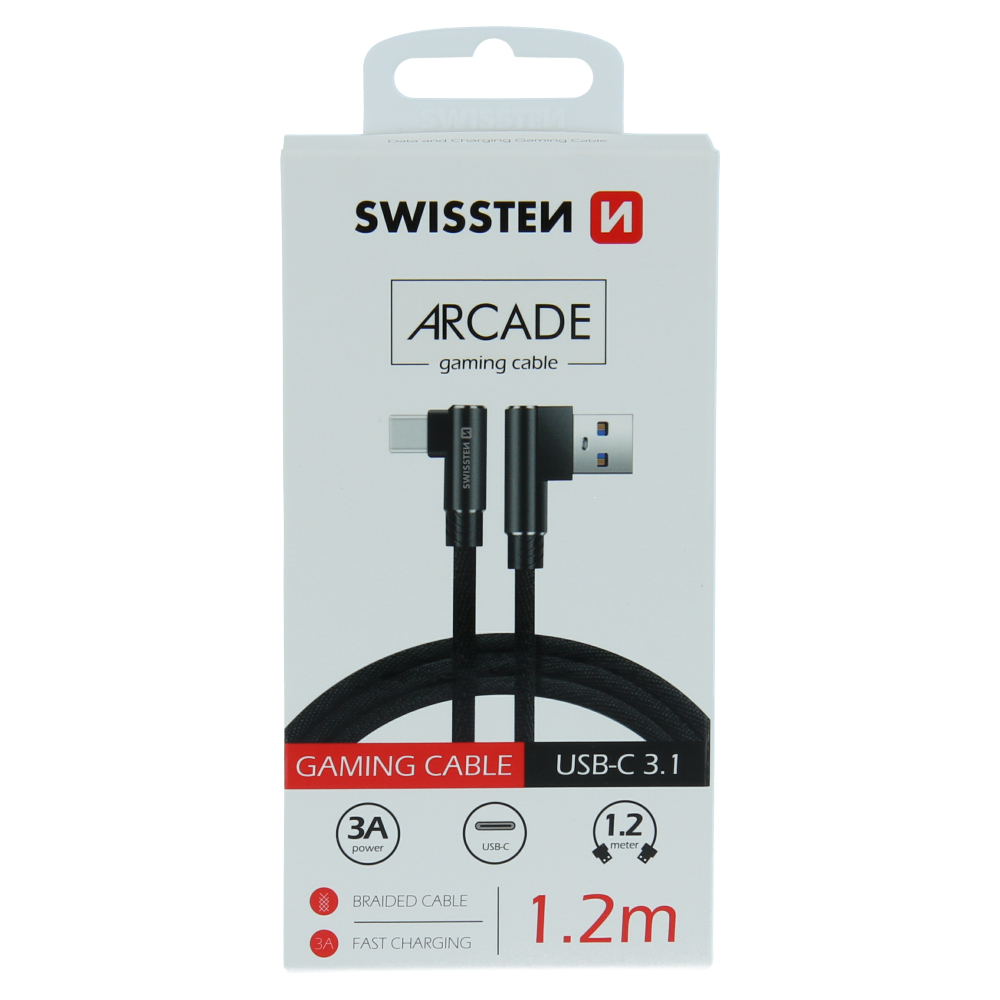 Levně Textilní datový kabel swissten arcade usb / usb-c 1,2 m černý