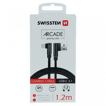 Textilní datový kabel swissten arcade usb / usb-c 1,2 m černý