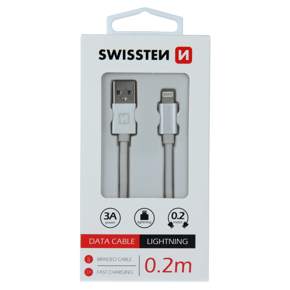 Levně Datový kabel swissten textile usb / lightning 0,2 m stříbrný