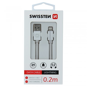 Datový kabel swissten textile usb / lightning 0,2 m stříbrný