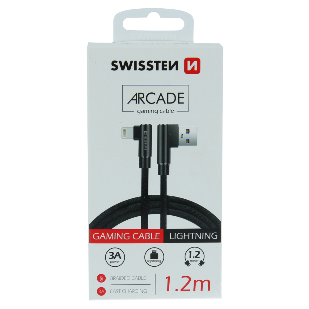 Levně Textilní datový kabel swissten arcade usb / lightning 1,2 m černý
