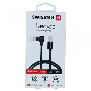 Magnetický textilní datový kabel swissten arcade usb / lightning 1,2 m černý