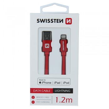 Datový kabel swissten textile usb / lightning mfi 1,2 m červený