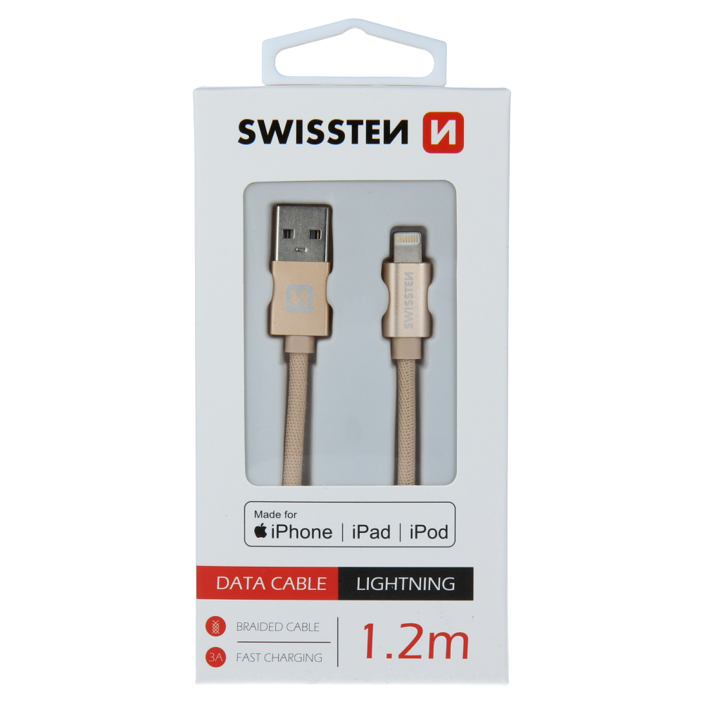 Levně Datový kabel swissten textile usb / lightning mfi 1,2 m zlatý