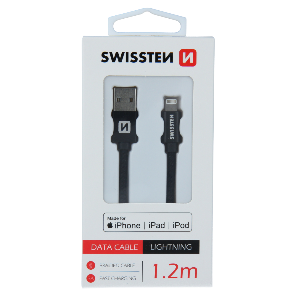 Levně Datový kabel swissten textile usb / lightning mfi 1,2 m černý
