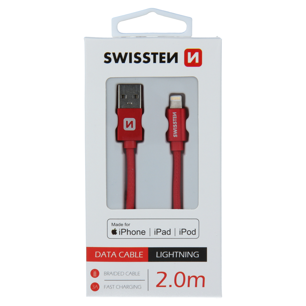 Levně Datový kabel swissten textile usb / lightning mfi 2,0 m červený