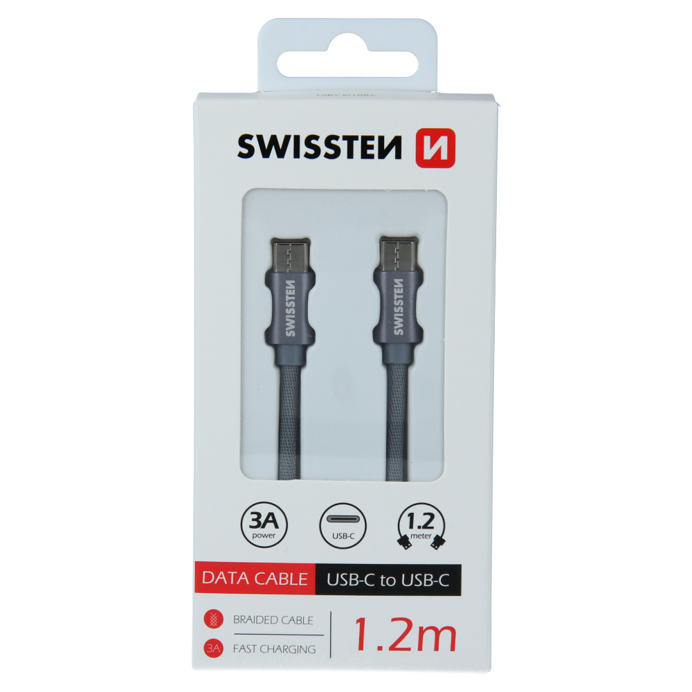 Levně Datový kabel swissten textile usb-c / usb-c 1,2 m šedý