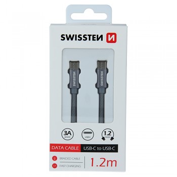 Datový kabel swissten textile usb-c / usb-c 1,2 m šedý