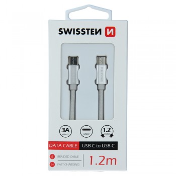 Datový kabel swissten textile usb-c / usb-c 1,2 m stříbrný