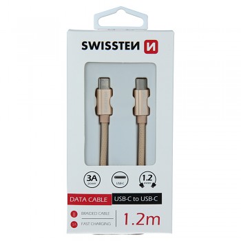 Datový kabel swissten textile usb-c / usb-c 1,2 m zlatý