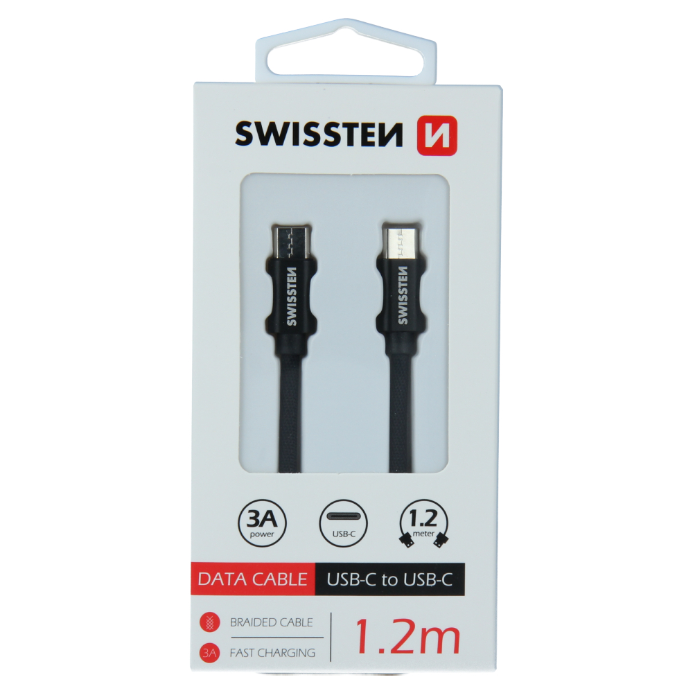 Levně Datový kabel swissten textile usb-c / usb-c 1,2 m černý
