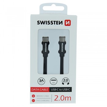 Datový kabel swissten textile usb-c / usb-c 2,0 m černý